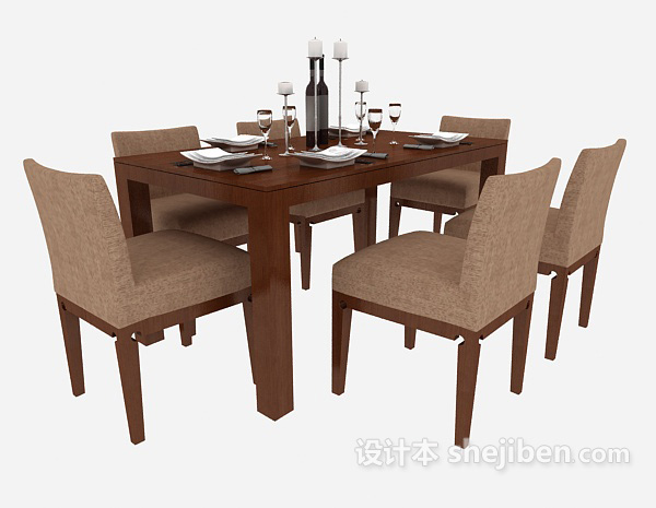 免费实木家居餐桌餐椅3d模型下载