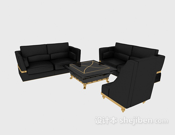 黑色皮质组合沙发3d模型下载