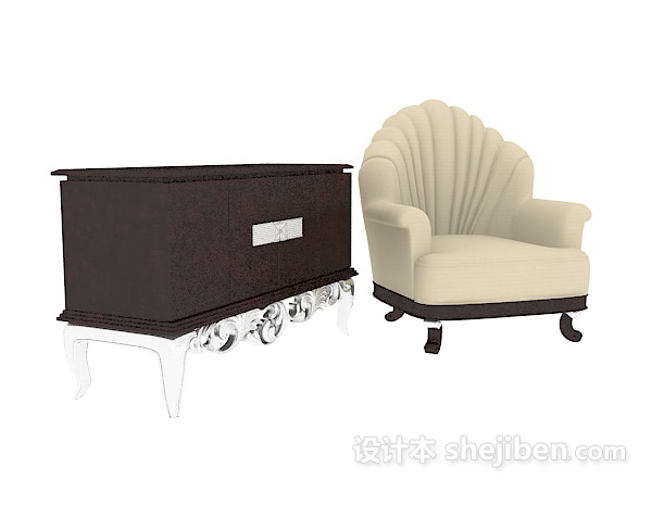 免费欧式单人沙发、边桌3d模型下载