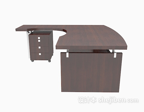免费简约棕色实木办公桌3d模型下载