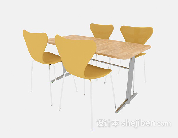 简约四人桌椅组合3d模型下载