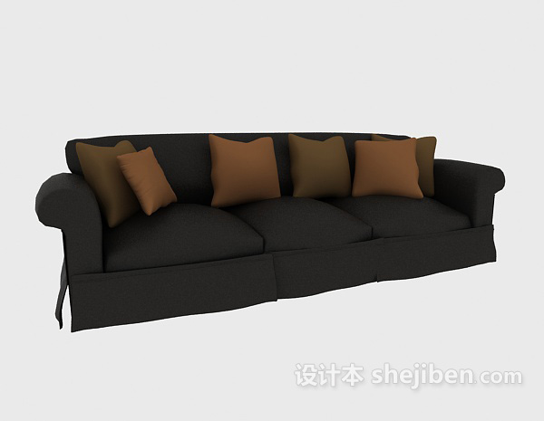 免费棕色三人沙发3d模型下载