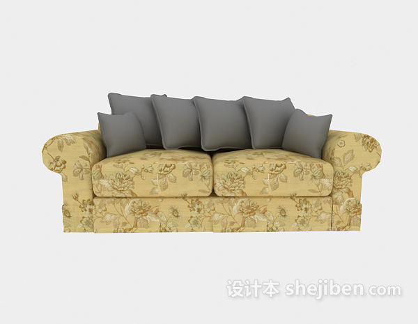 欧式风格碎花双人沙发3d模型下载