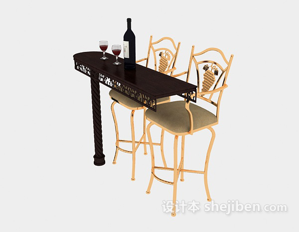 美式家居吧台桌椅3d模型下载