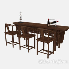 中式风格吧台桌椅组合3d模型下载