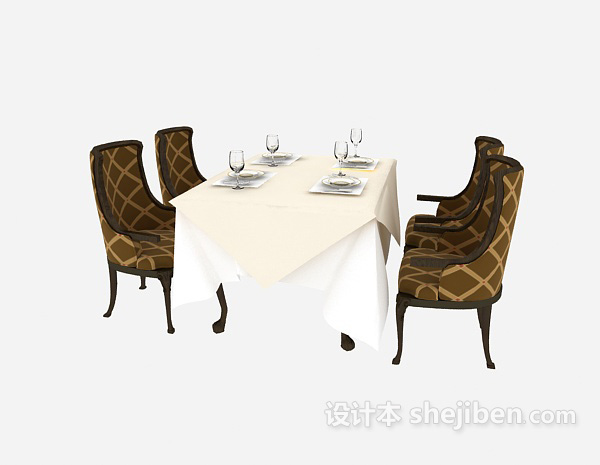 其它美式四人餐桌3d模型下载
