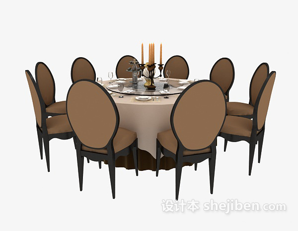 其它美式十人圆形餐桌3d模型下载