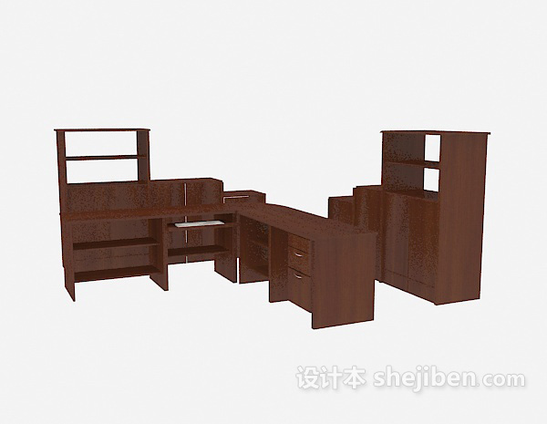 免费棕色办公桌、文件储柜3d模型下载