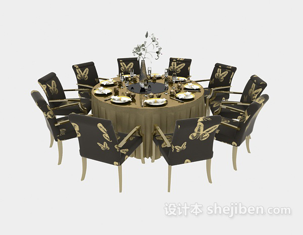 餐厅聚会圆桌3d模型下载