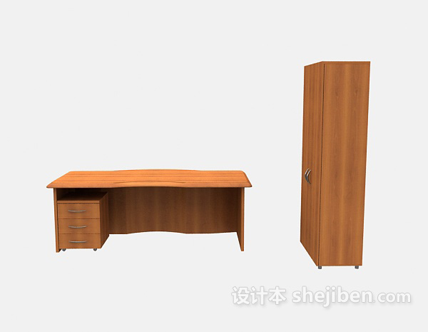 现代风格书桌、衣柜组合3d模型下载