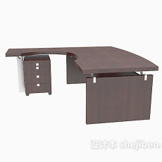 简约棕色实木办公桌3d模型下载