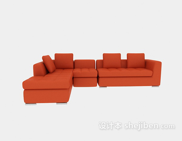 免费橙色休闲多人沙发3d模型下载