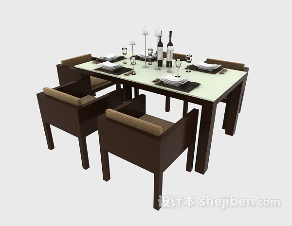 四人餐厅餐桌3d模型下载