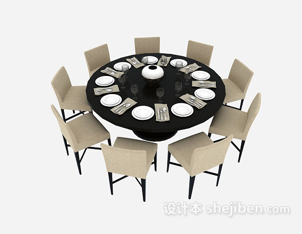 东南亚风格简约风格九人餐桌3d模型下载