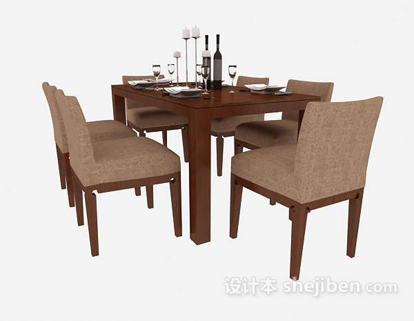 实木家居餐桌餐椅3d模型下载