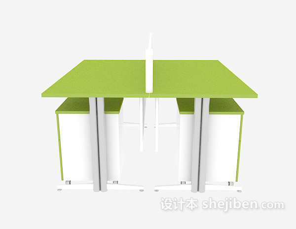 绿白搭配办公桌3d模型下载