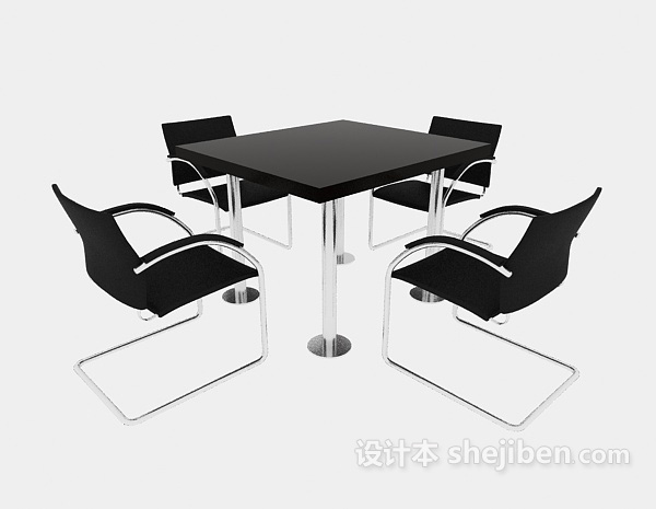 四人会议桌椅3d模型下载