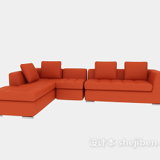 橙色休闲多人沙发3d模型下载