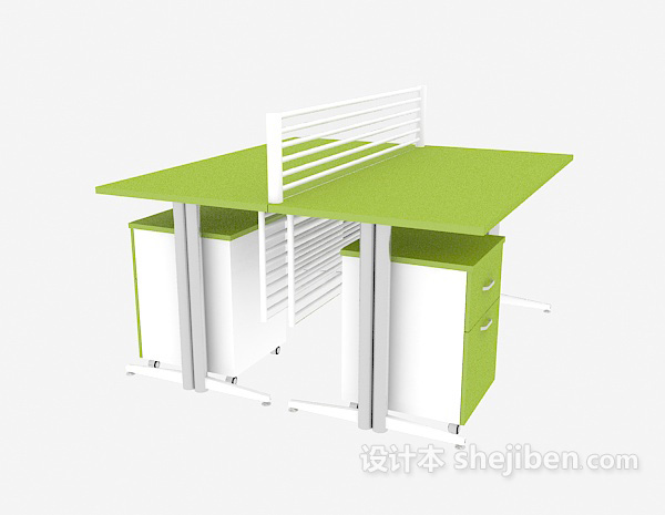 免费绿白搭配办公桌3d模型下载