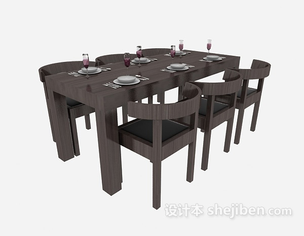 田园风格实木餐桌3d模型下载