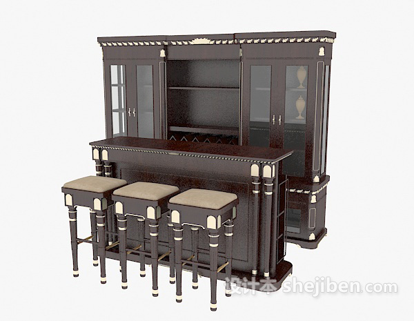 免费美式传统家居吧台桌椅3d模型下载