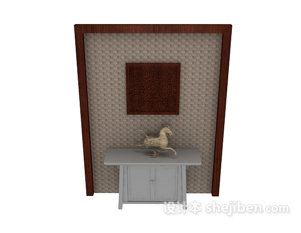 中式风格中式风格厅柜、背景墙3d模型下载