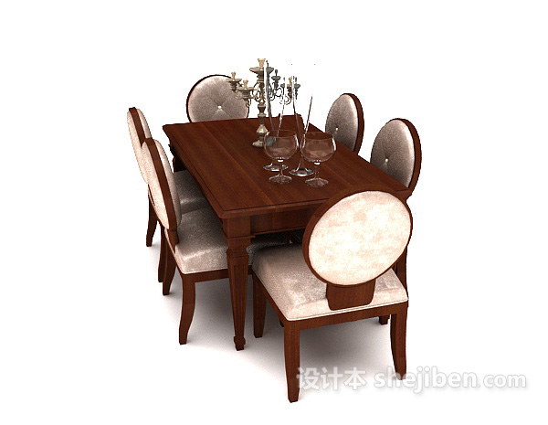 其它美式家庭六人餐桌3d模型下载
