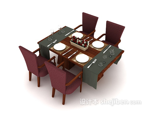 高级餐厅四人餐桌3d模型下载