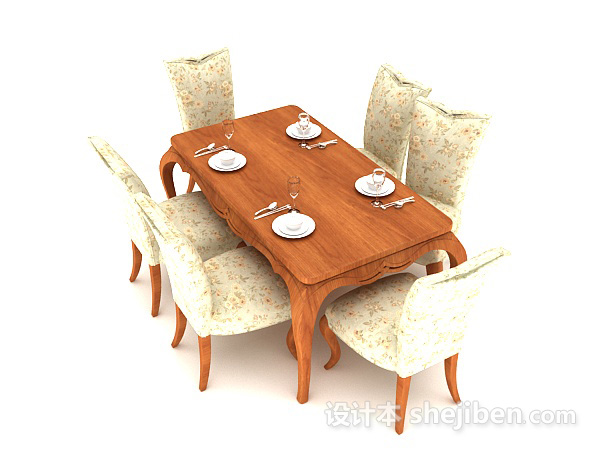 中式风格现代家居实木餐桌3d模型下载