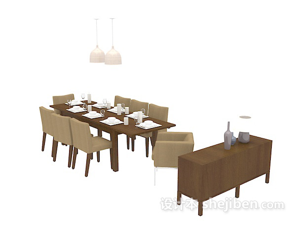 现代实木家居餐桌3d模型下载