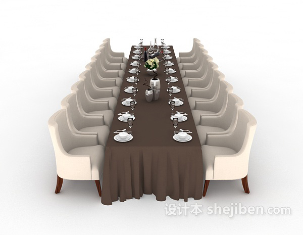 免费长形多人聚会餐桌3d模型下载