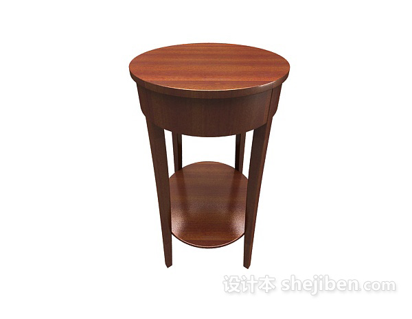 棕色实木圆形边桌3d模型下载