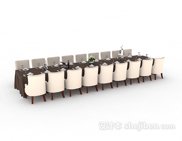 现代风格长形多人聚会餐桌3d模型下载