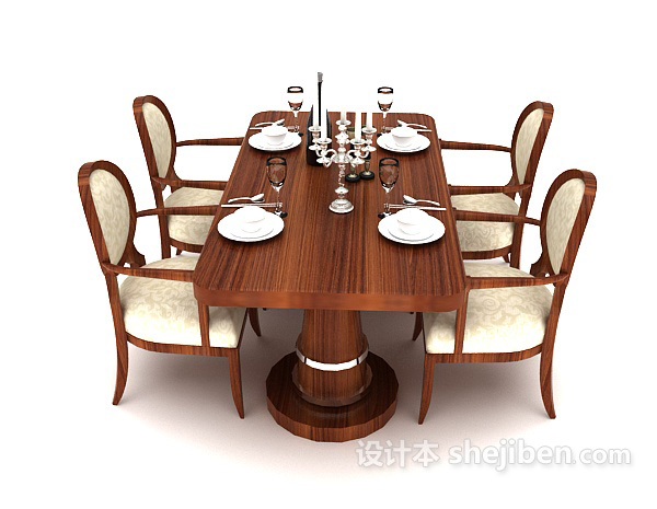 其它美式简约风格餐桌3d模型下载