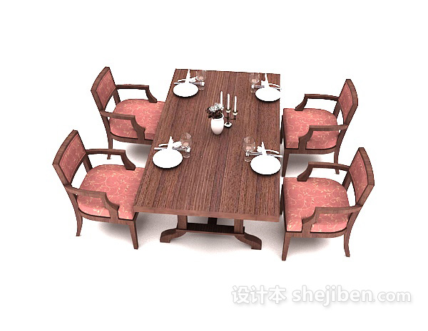 中式风格中式四人实木餐桌3d模型下载