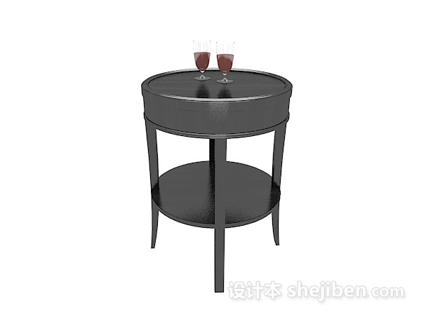 免费黑色圆形小边桌3d模型下载