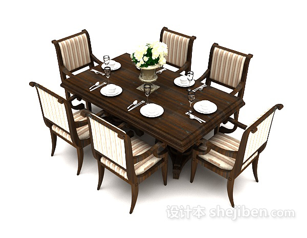 其它美式复古餐桌3d模型下载