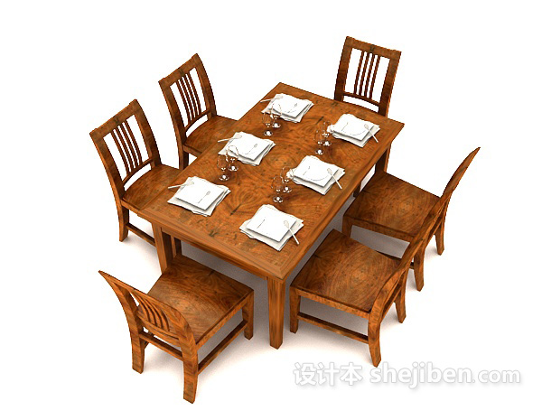 免费田园风格家居餐桌3d模型下载