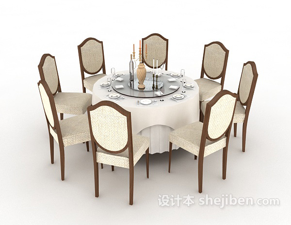 免费美式多人餐桌3d模型下载