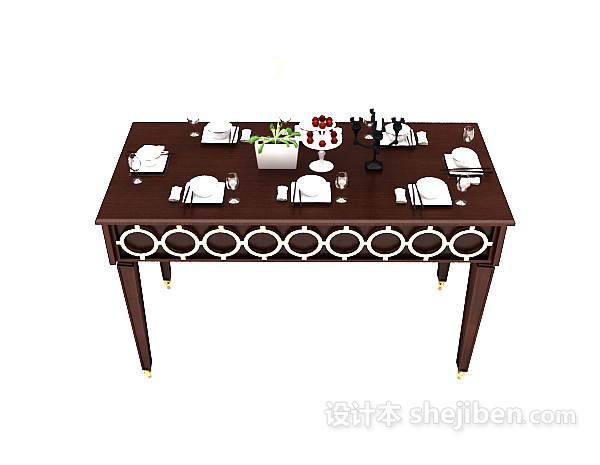欧式风格欧式棕色实木餐桌3d模型下载