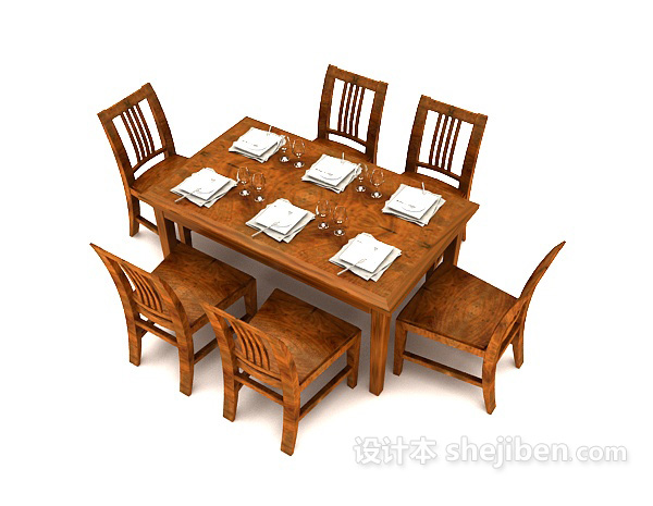 田园风格家居餐桌3d模型下载