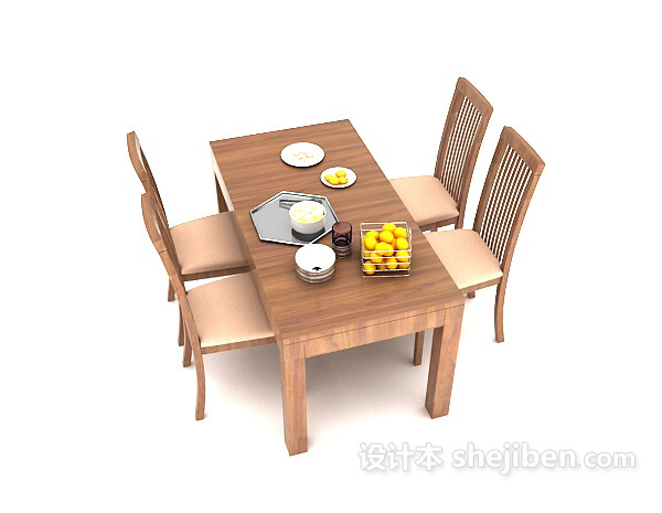 免费田园清新四人餐桌3d模型下载