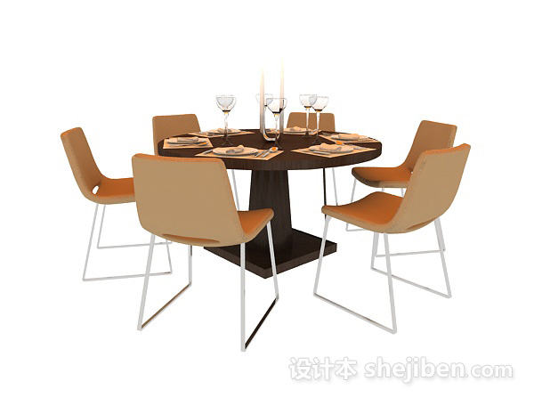 现代风格六人现代餐桌3d模型下载