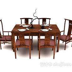 中式多人餐桌3d模型下载