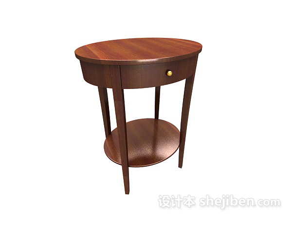 东南亚风格棕色实木圆形边桌3d模型下载