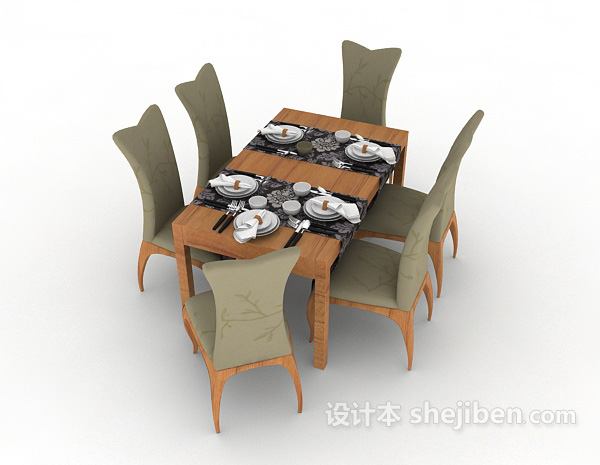 地中海风格简约时尚实木餐桌椅3d模型下载