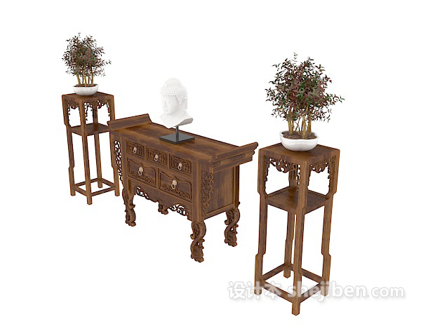 中式传统厅柜3d模型下载
