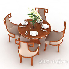 新中式风格四人餐桌3d模型下载