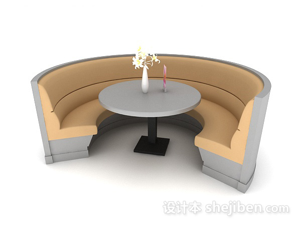 现代风格圆形餐厅桌椅组合3d模型下载