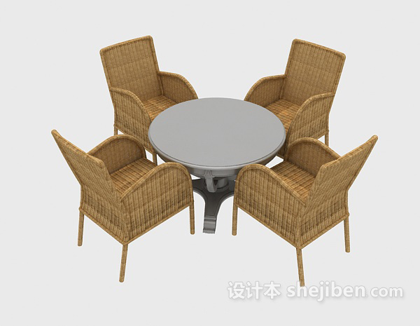 现代藤椅桌椅组合3d模型下载